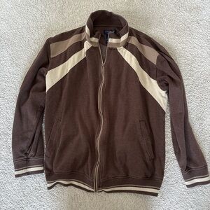 Men's Brown and Cream Zip-Up Sweater